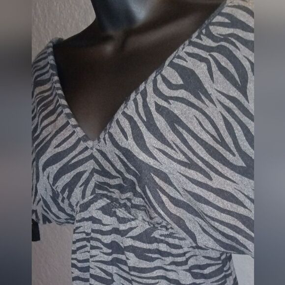 V-neck Zebra Striped Casual Dress, Great Throw On and Go! - Picture 4 of 7